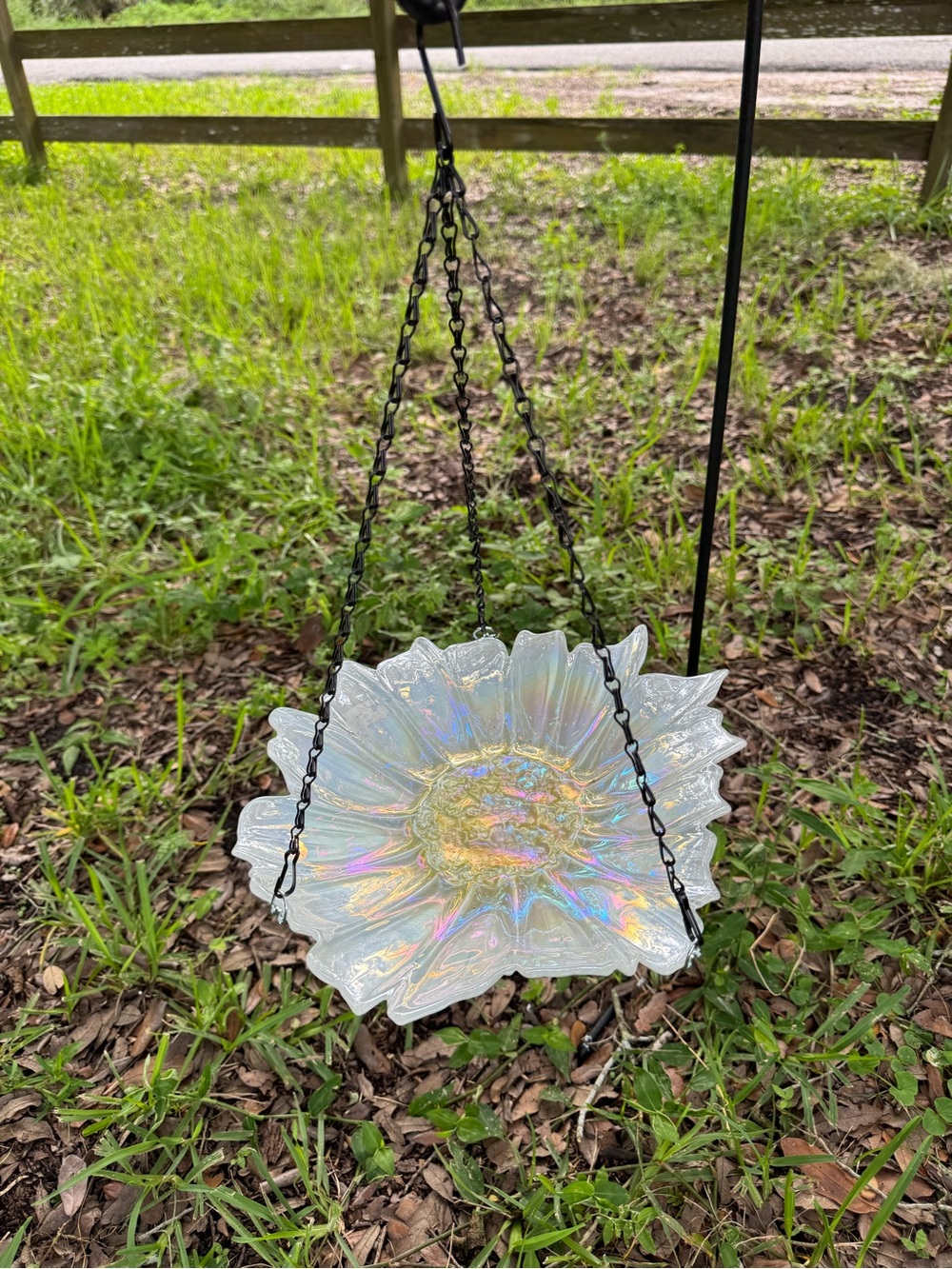 Iridescent Hanging Glass Bird Bath / Feeder
